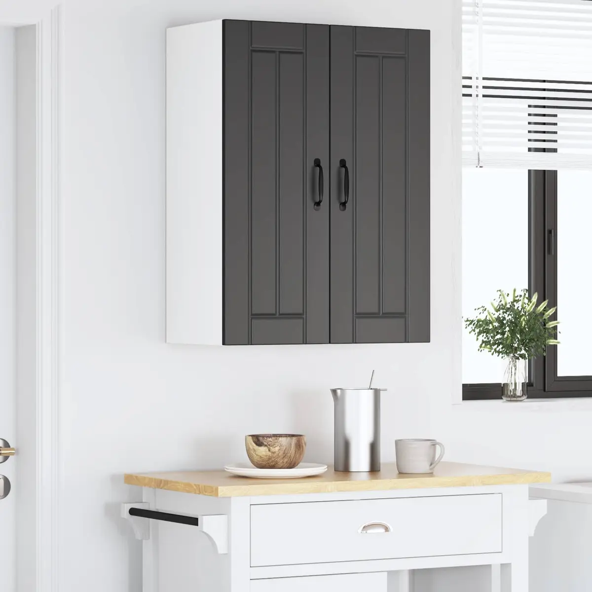 Wall Cabinet 2 Pieces Black Kitchen Storage Engineered Wood 30 x 31 x 80 cm