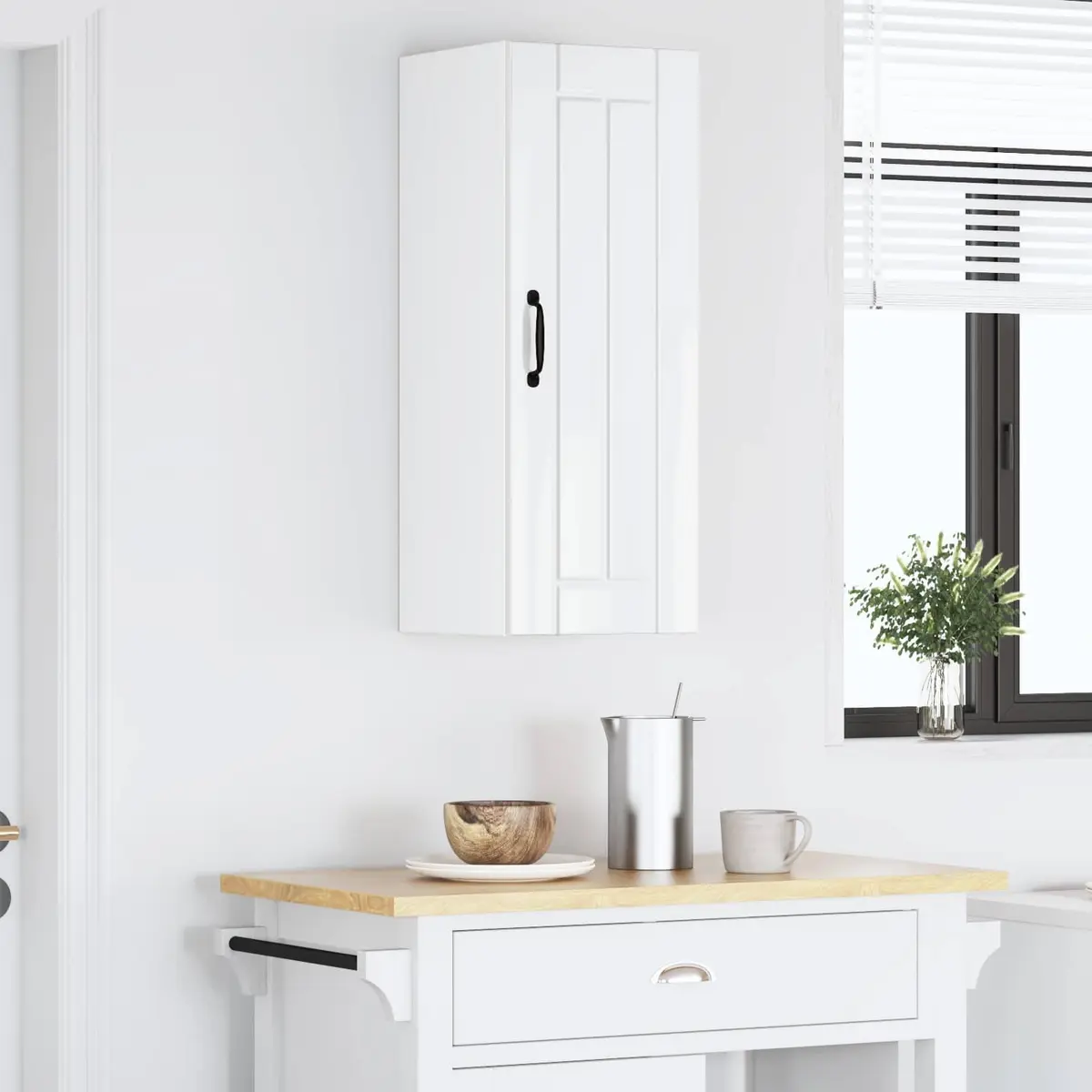 Wall Cabinet Kitchen Storage Dishwasher Panel High Gloss White Modern Design