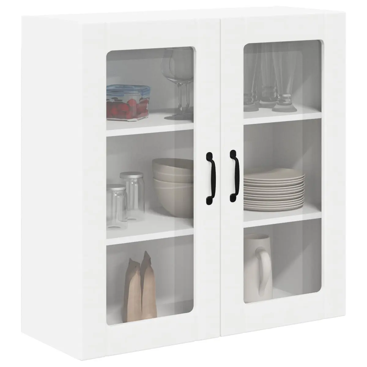 Wall Mounted Kitchen Cabinet Engineered Wood White 80x31x80cm Storage Unit with Glass Front Panel