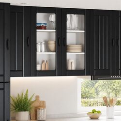 Versatile Black Wall Glass Cabinet - Ideal for Any Kitchen