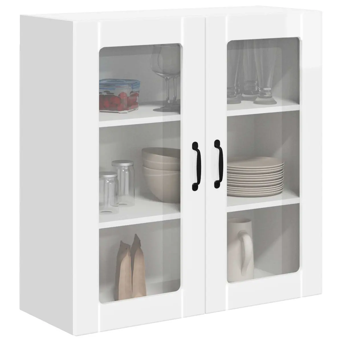 Glass Wall Cabinet High Gloss White Engineered Wood 80x31x80cm Kitchen Storage