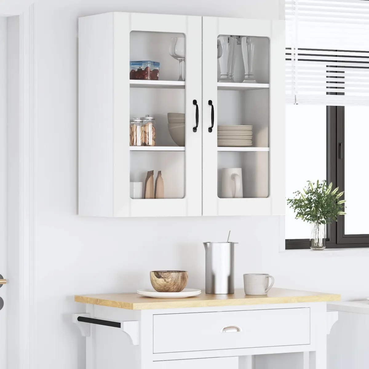 Glass Wall Cabinet High Gloss White Engineered Wood 80x31x80cm Kitchen Storage