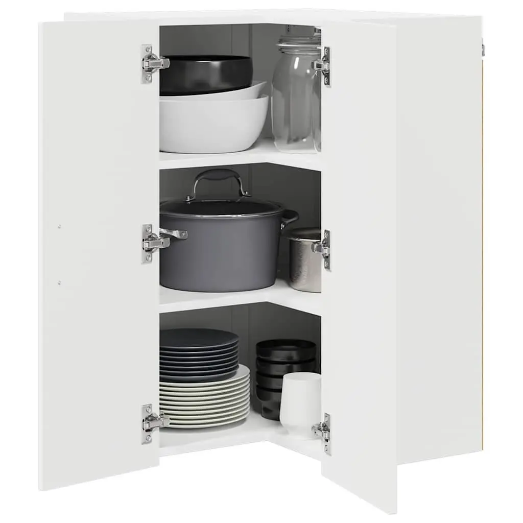 Wall Corner Cabinet White Engineered Wood Kitchen Storage Cupboard 57x57x80cm
