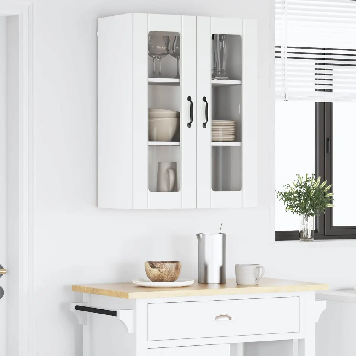 Wall Glass Cabinet Engineered Wood 60 x 31 x 80 cm White Modern