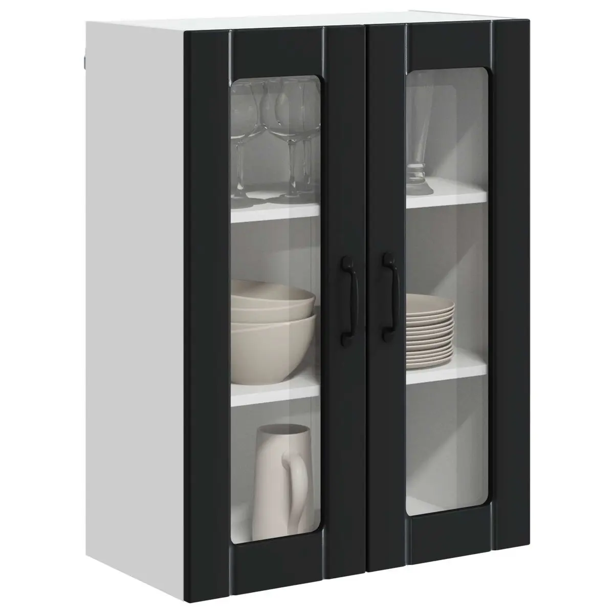 Wall Glass Cabinet Engineered Wood 60 x 31 x 80 cm Black Kitchen Storage Modern Furniture