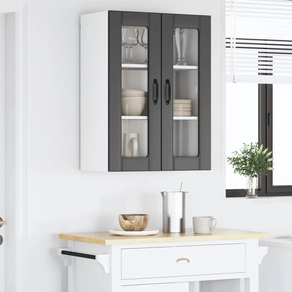 Wall Glass Cabinet Engineered Wood 60 x 31 x 80 cm Black Kitchen Storage Modern Furniture