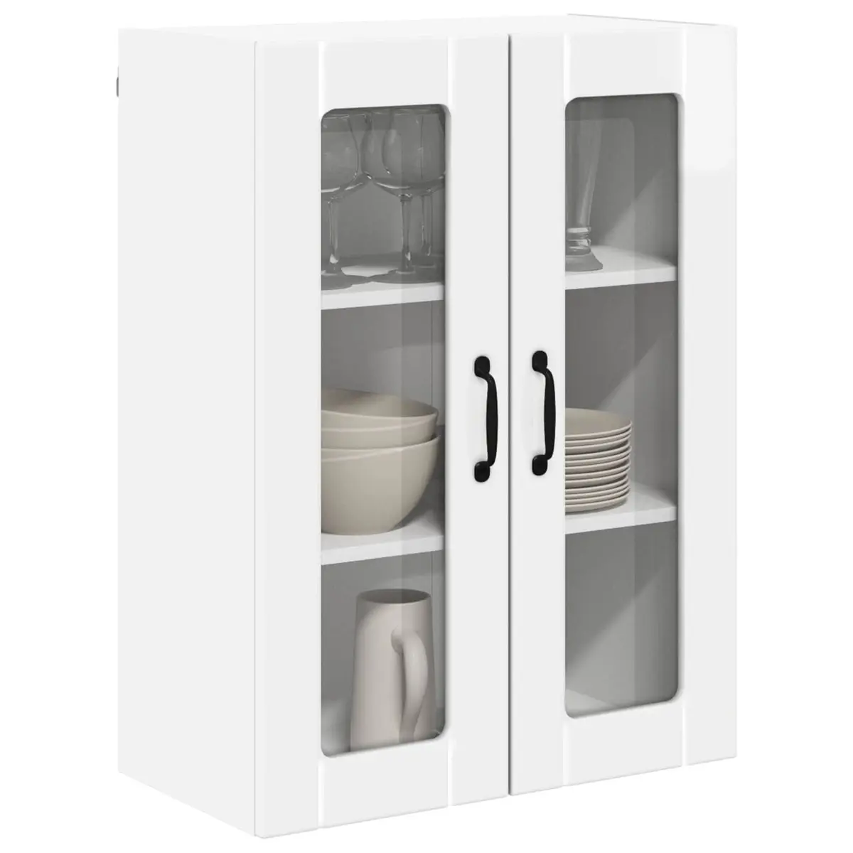 High Gloss White Wall Cabinet Engineered Wood 60x31x80cm Rectangular Kitchen Storage Unit