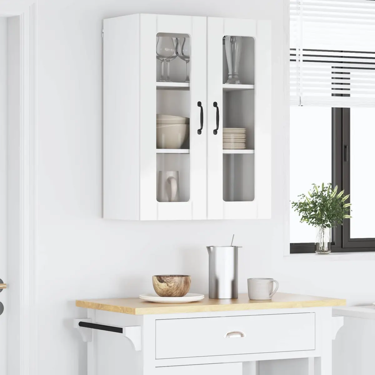 High Gloss White Wall Cabinet Engineered Wood 60x31x80cm Rectangular Kitchen Storage Unit
