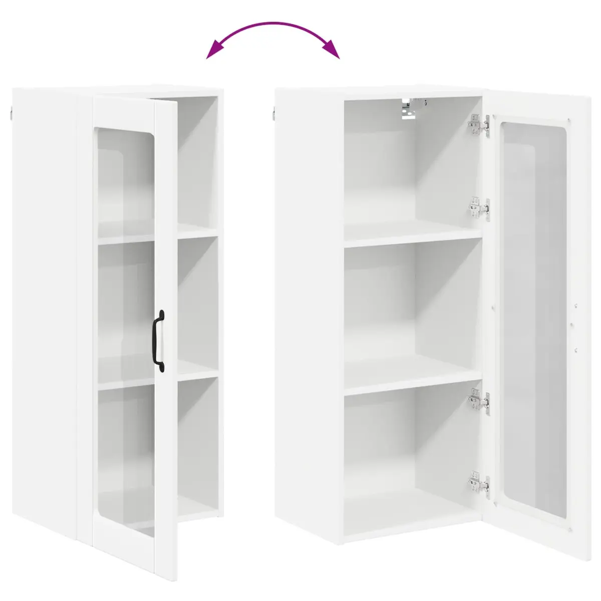 Glass Wall Cabinet Engineered Wood White 40x31x100cm Modern Kitchen Storage Unit