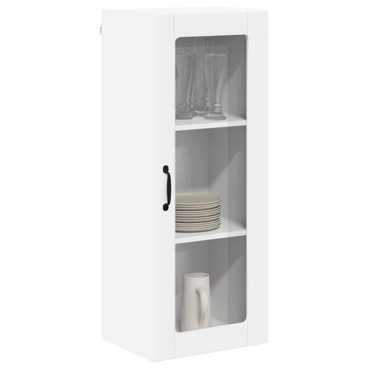 Glass Wall Cabinet Engineered Wood White 40x31x100cm Modern Kitchen Storage Unit