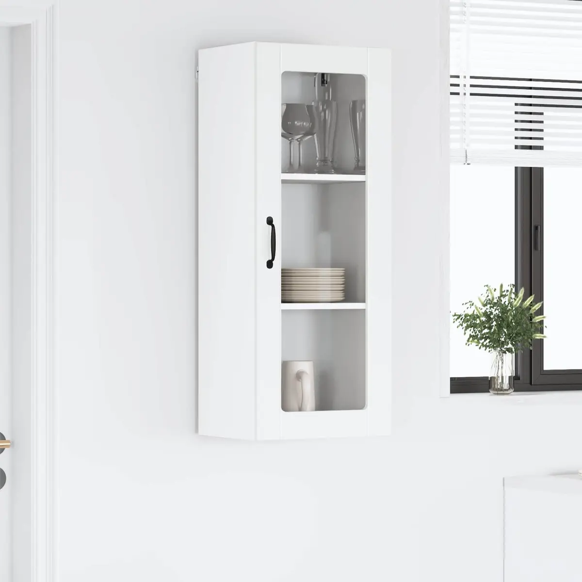 Glass Wall Cabinet Engineered Wood White 40x31x100cm Modern Kitchen Storage Unit