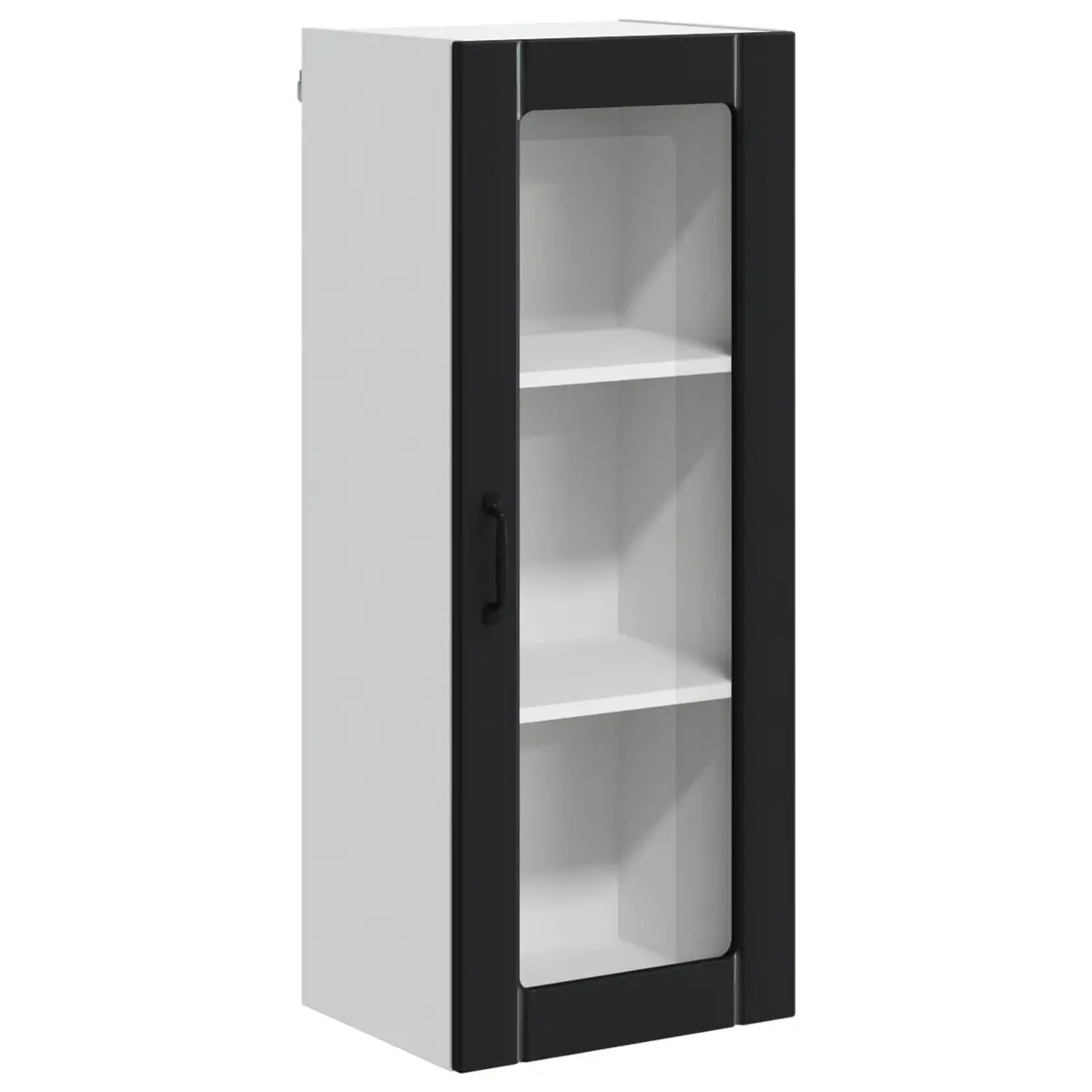 Rectangular Wall-Mounted Glass Cabinet Black Engineered Wood Modern Kitchen Storage