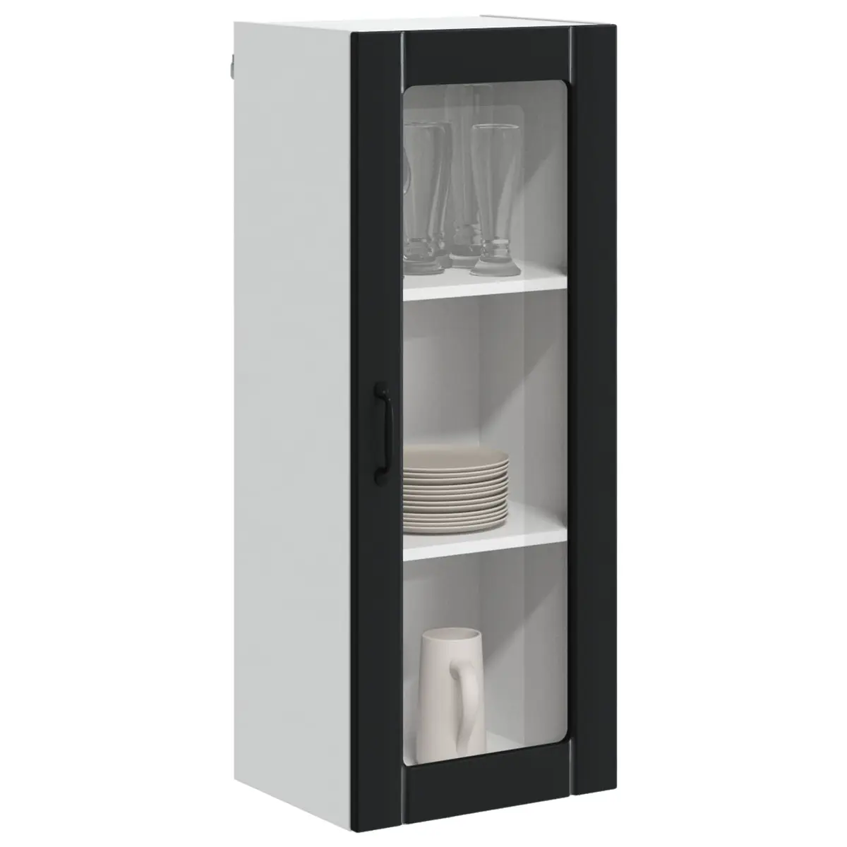Rectangular Wall-Mounted Glass Cabinet Black Engineered Wood Modern Kitchen Storage