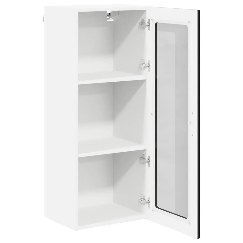 Rectangular Wall-Mounted Glass Cabinet Black Engineered Wood Modern Kitchen Storage