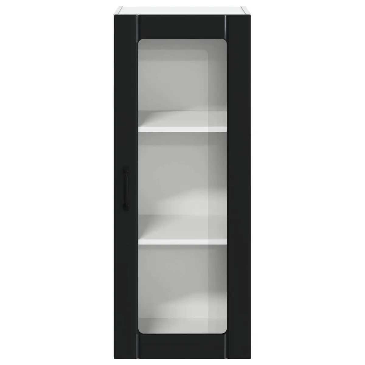 Rectangular Wall-Mounted Glass Cabinet Black Engineered Wood Modern Kitchen Storage