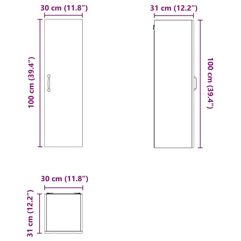 Wall Cabinet Engineered Wood 30 x 31 x 100 cm High Gloss White Modern
