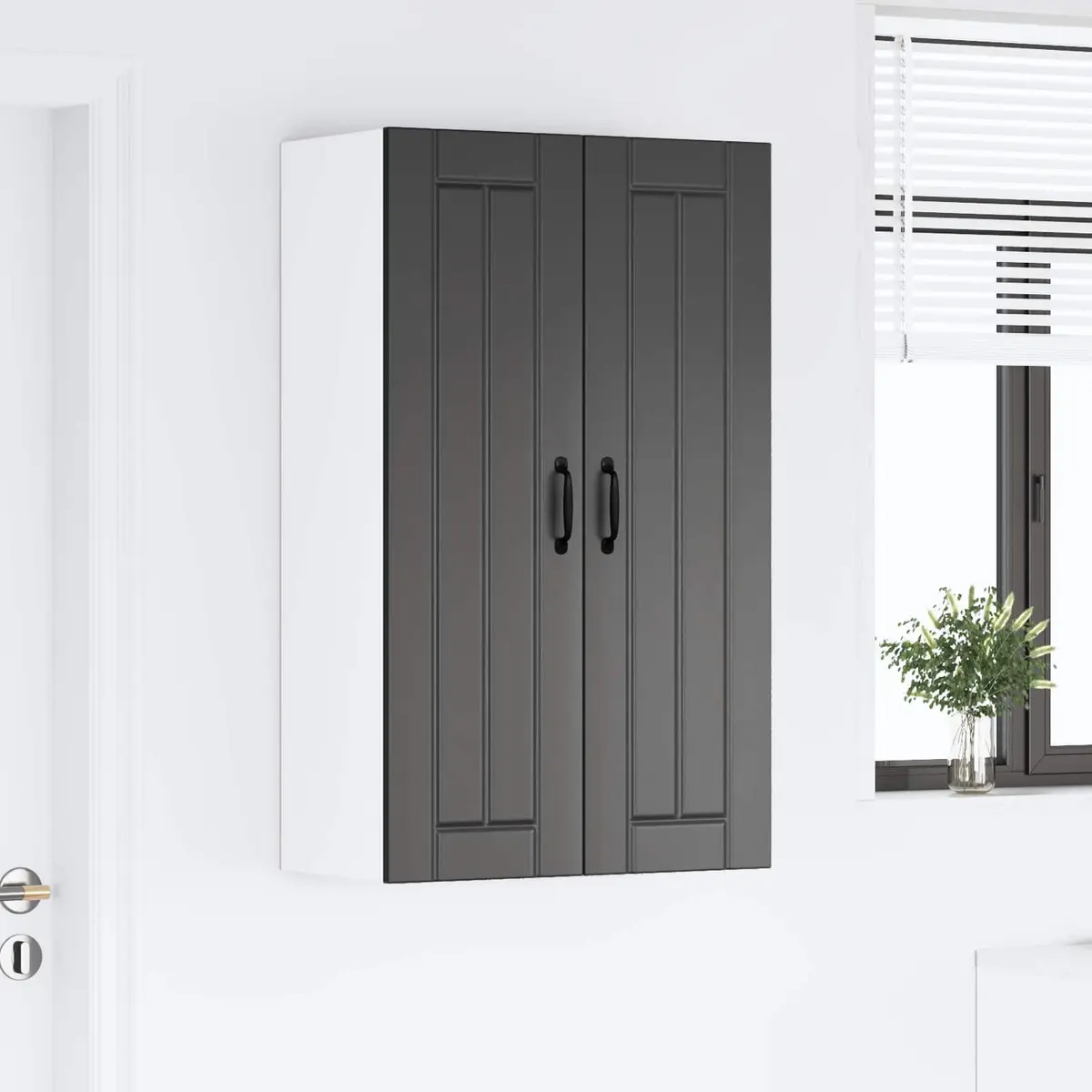 Wall Cabinet Kitchen Storage Engineered Wood Black Rectangular Modern Furniture