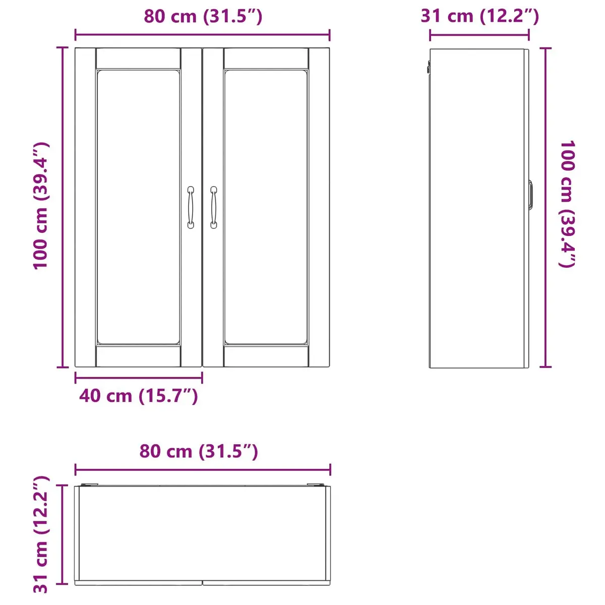 Wall Glass Cabinet Engineered Wood 80 x 31 x 100 cm White
