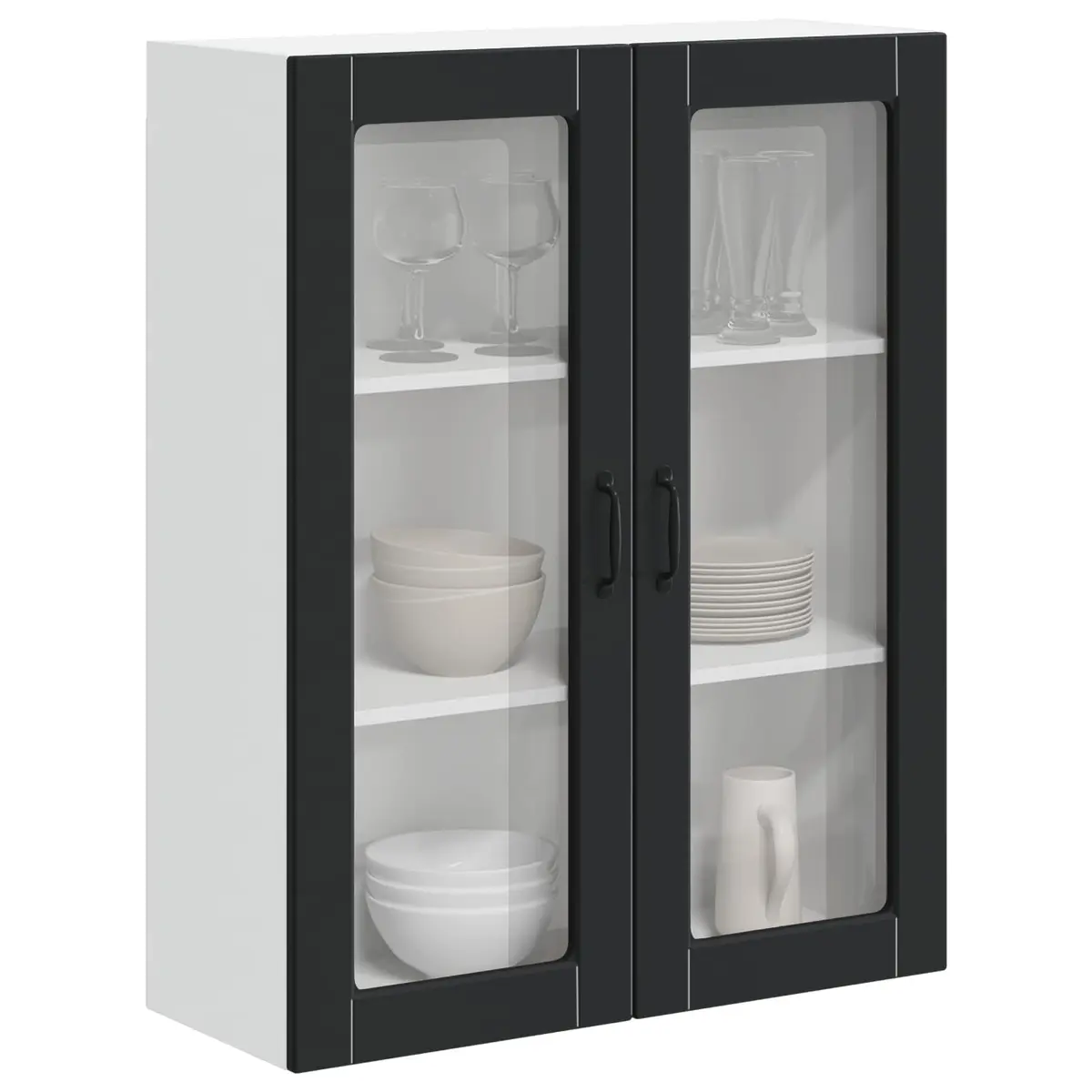 Wall Cabinet Glass Black Engineered Wood 80x31x100cm Contemporary Kitchen Storage