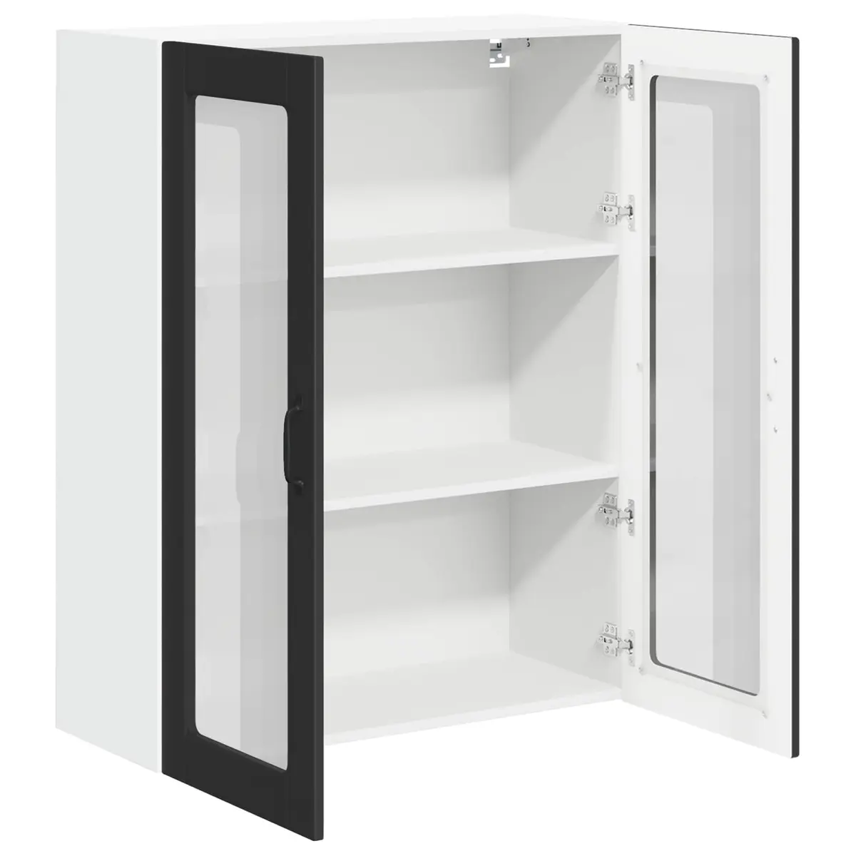 Wall Cabinet Glass Black Engineered Wood 80x31x100cm Contemporary Kitchen Storage