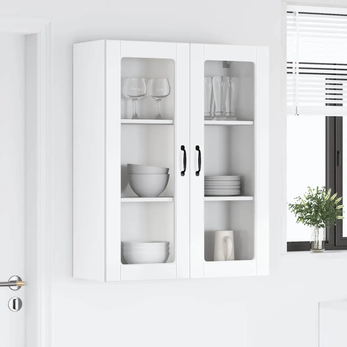 Wall Glass Cabinet Engineered Wood 80x31x100cm High Gloss White
