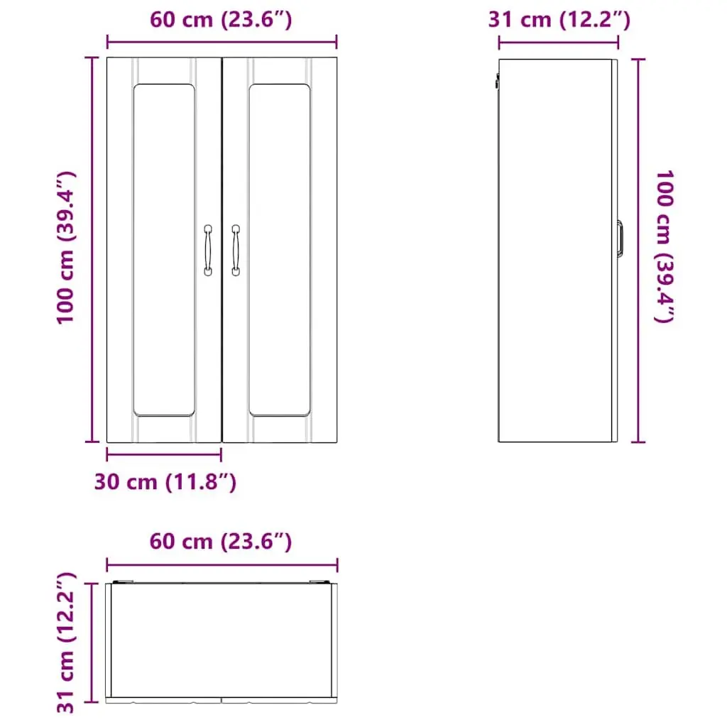 Wall Glass Cabinet White 60x31x100cm Kitchen Storage Engineered Wood Display