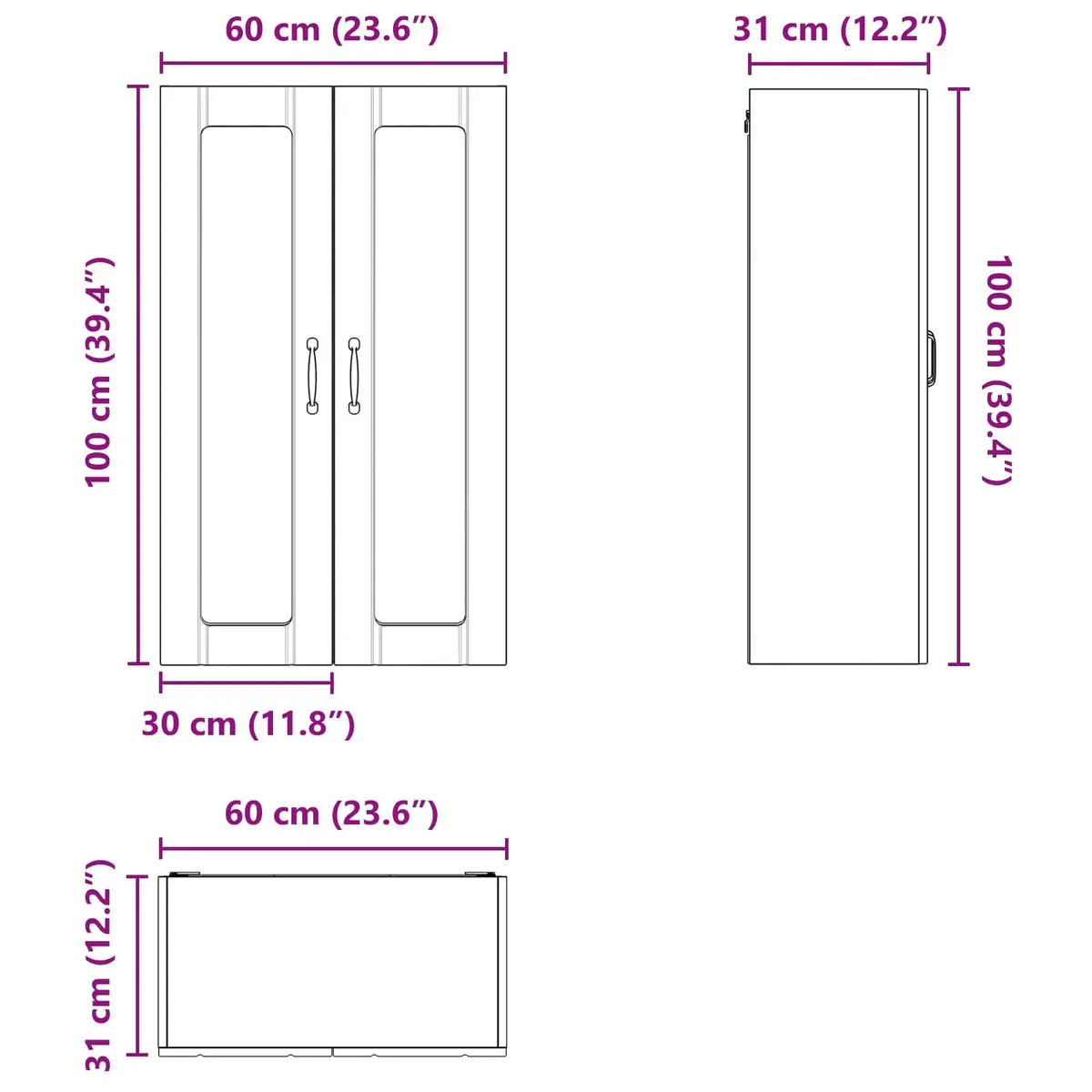Wall Glass Cabinet Engineered Wood 60x31x100cm Black Modern