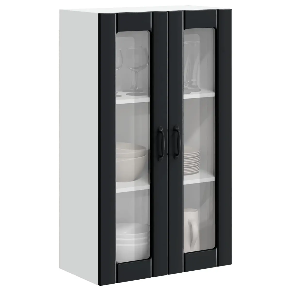 Wall Glass Cabinet Engineered Wood 60x31x100cm Black Modern