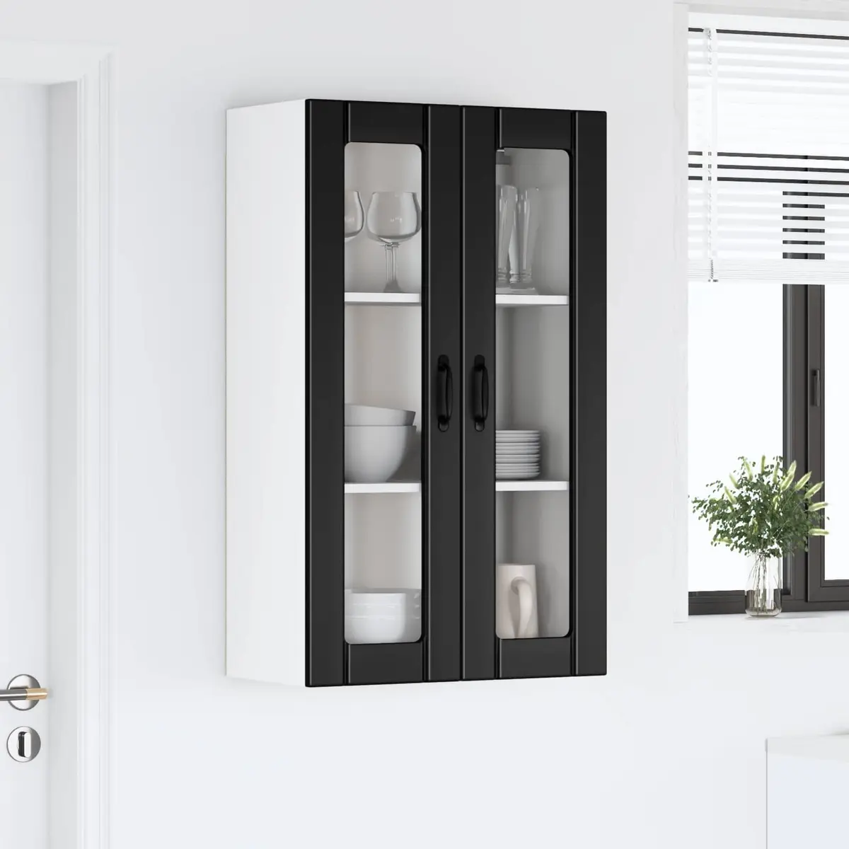 Wall Glass Cabinet Engineered Wood 60x31x100cm Black Modern