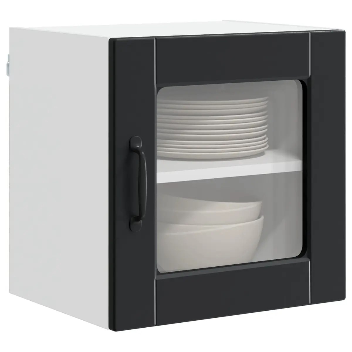 Wall Glass Cabinet PORTO Black Kitchen Storage Engineered Wood 40x31x40cm