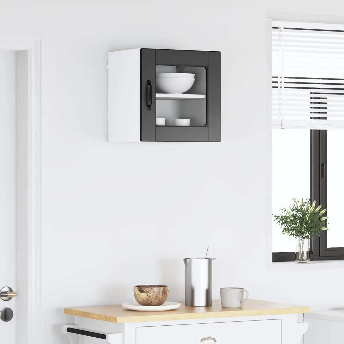 Wall Glass Cabinet PORTO Black Kitchen Storage Engineered Wood 40x31x40cm