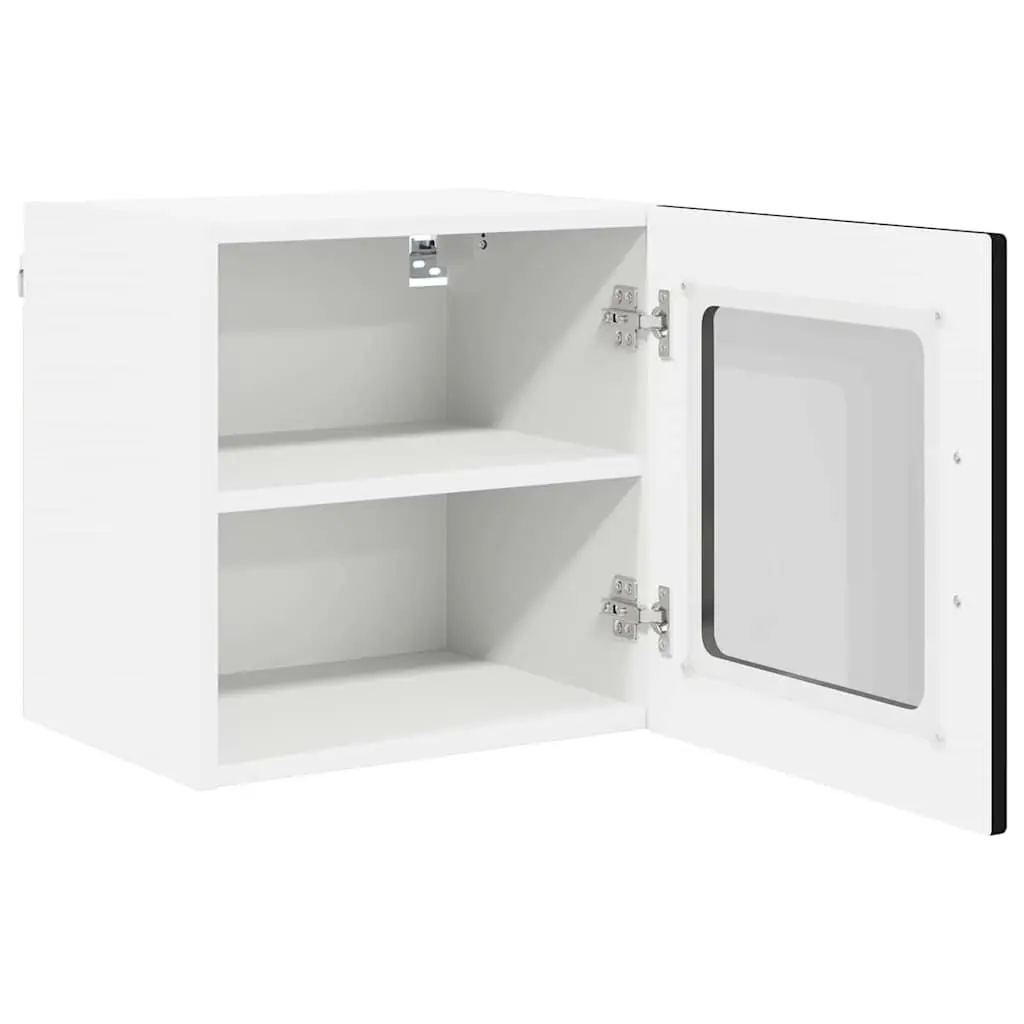 Black Wall Mounted Kitchen Cabinet Engineered Wood Glass 40 x 31 x 40 cm Modern Storage 2 Pieces