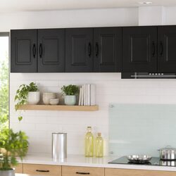 Practical Wall-Mounted Kitchen Cabinets in Black - Set of 2