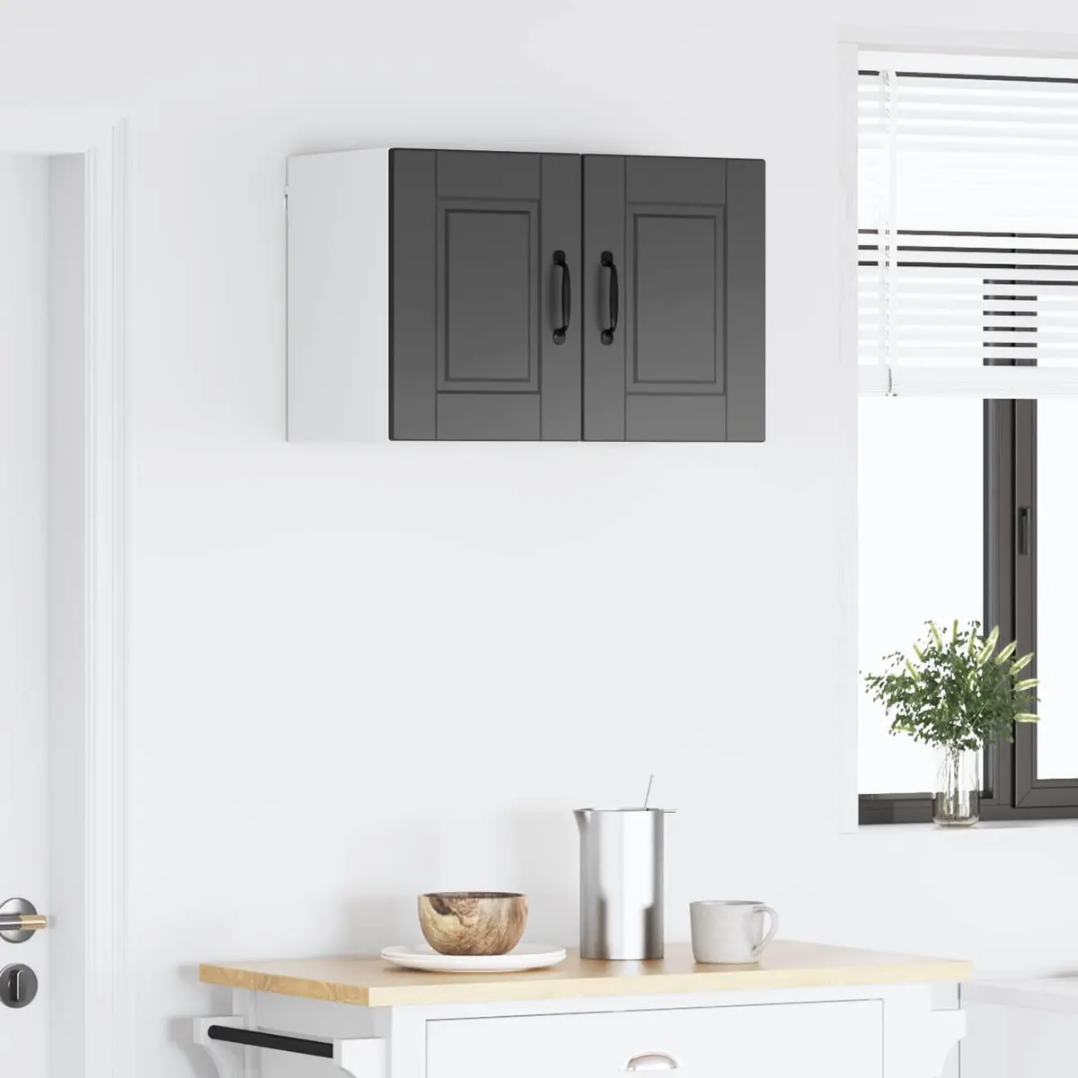 Wall Mounted Cabinet Black Engineered Wood 30cm x 31cm x 40cm Set of 2 Kitchen Storage Units