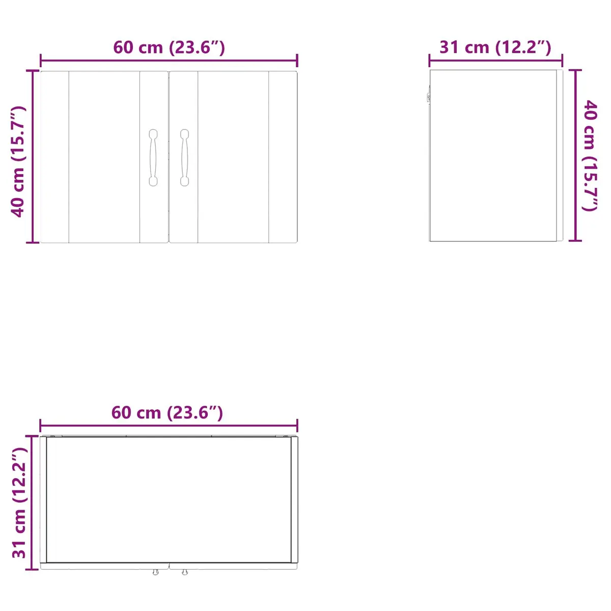 Wall Mounted Kitchen Cabinet Engineered Wood 60 x 31 x 40 cm High Gloss White Contemporary Storage Shelves