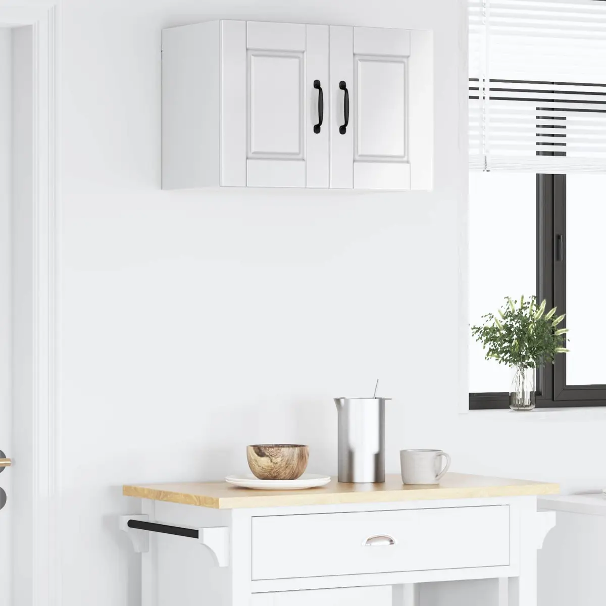 Wall Mounted Kitchen Cabinet Engineered Wood 60 x 31 x 40 cm High Gloss White Contemporary Storage Shelves