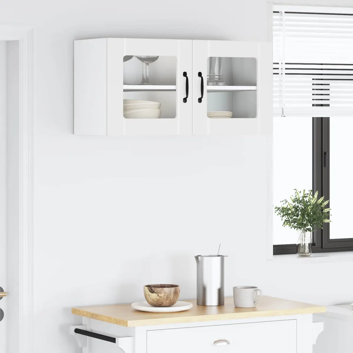 Wall Glass Cabinet Storage Unit Kitchen Organiser White 80x31x40cm Shelves