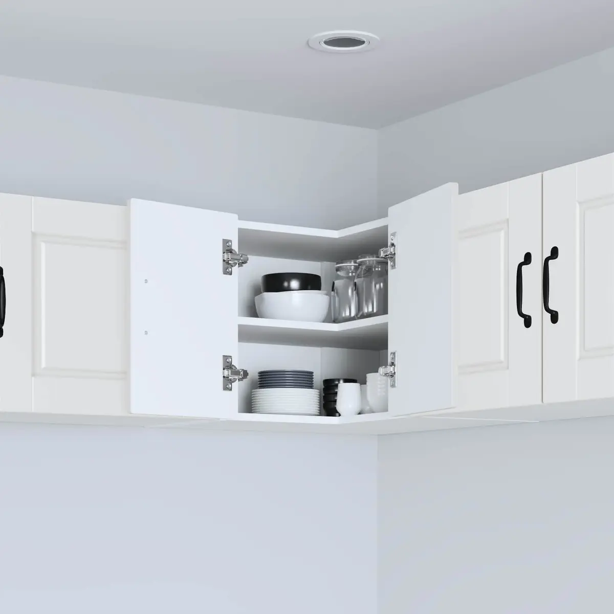 Wall Corner Cabinet Kitchen Storage White Wooden Organizer Shelves Compartments