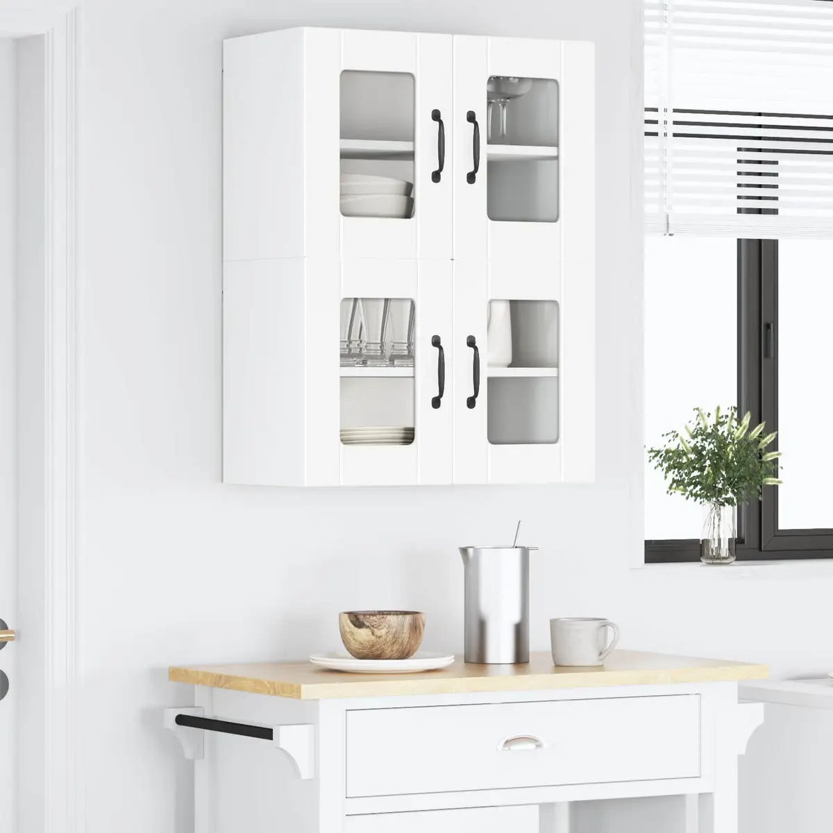 Wall Glass Cabinet White 2 pcs Kitchen Storage Shelves 60x31x40cm Modern