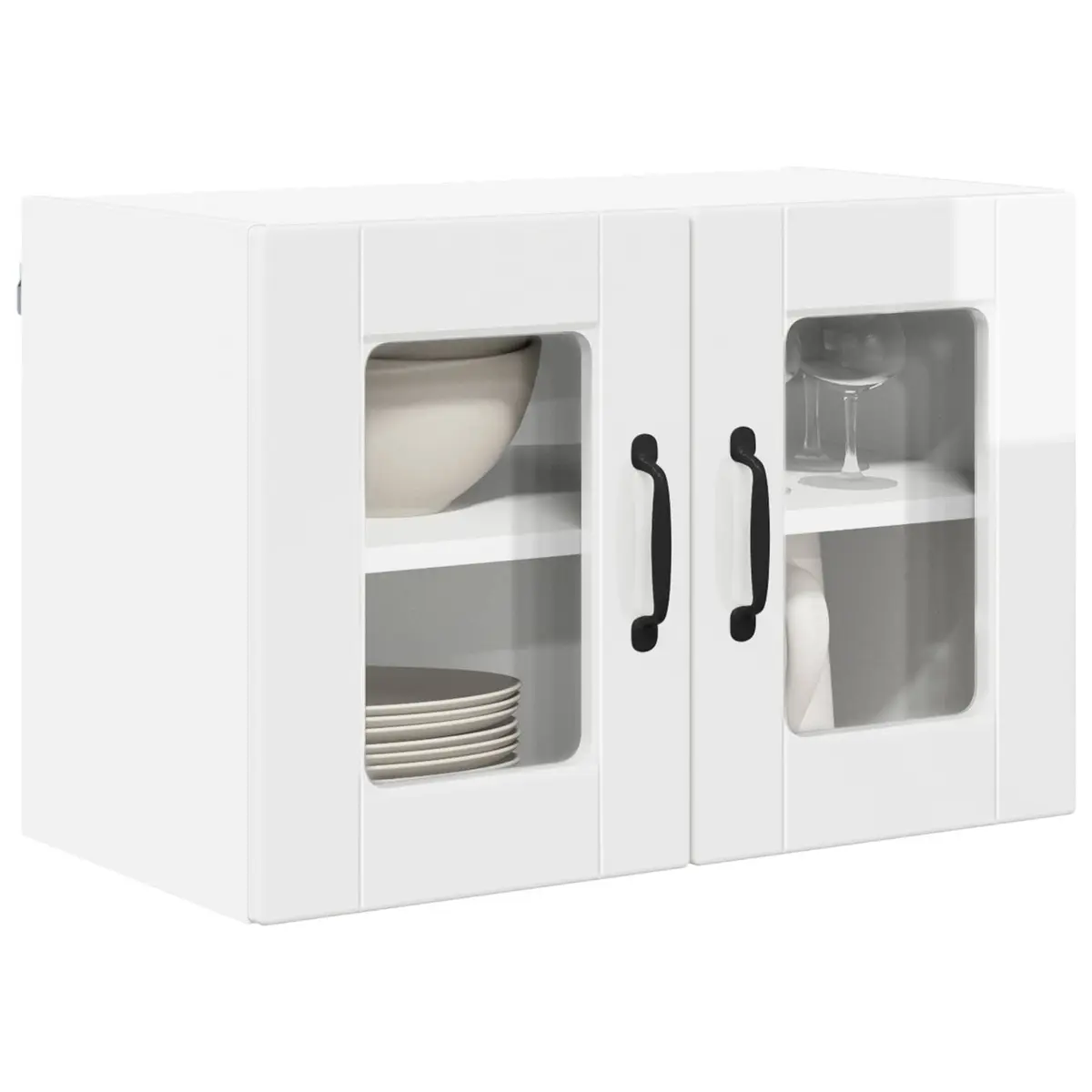 High Gloss White Wall Mounted Kitchen Storage Cabinet Engineered Wood 2 Piece