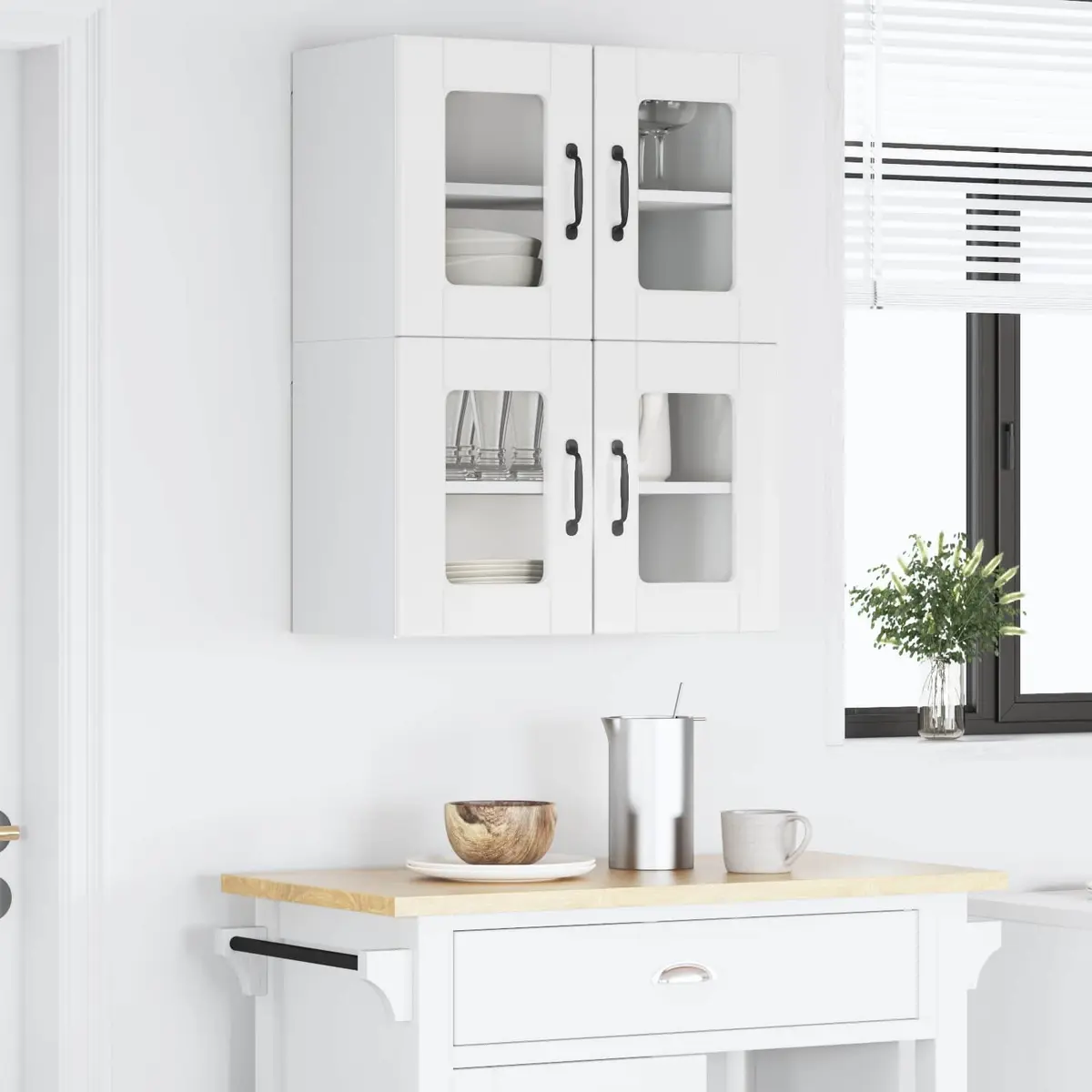 High Gloss White Wall Mounted Kitchen Storage Cabinet Engineered Wood 2 Piece