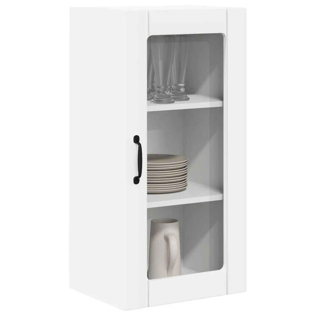 Wall Glass Cabinet PORTO White Kitchen Storage 40 x 31 x 80 cm Set of 2