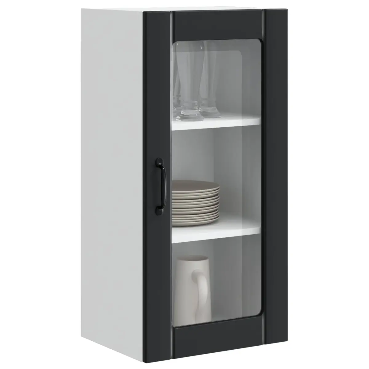 Black Glass Storage Cabinet 40x31x80cm Engineered Wood Wall-Mounted Kitchen Unit with Multiple Shelves and Compartments