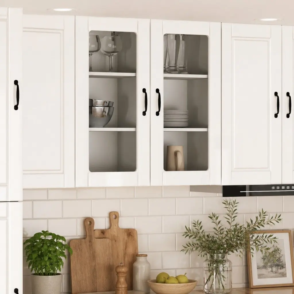 Wall-Mounted Kitchen Cabinet 2-Piece High Gloss White Storage Shelving Unit