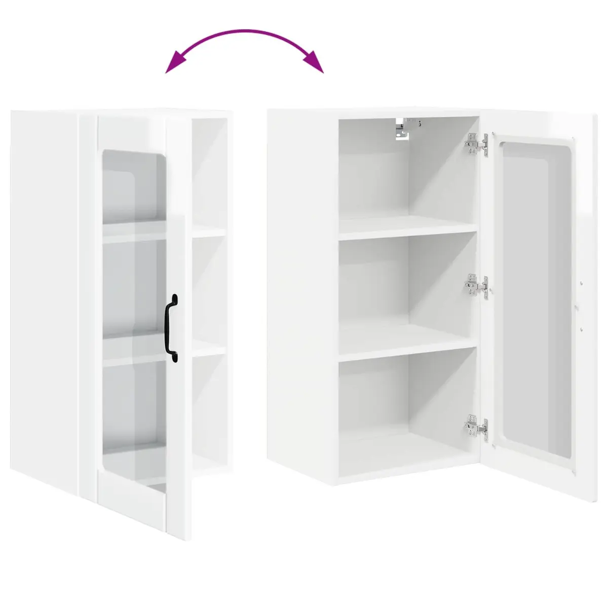 Wall-Mounted Kitchen Cabinet 2-Piece High Gloss White Storage Shelving Unit