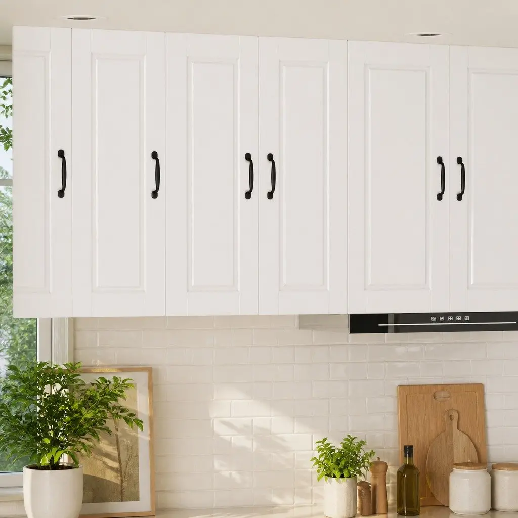 Wall Cabinet Engineered Wood White Mounted Shelves 30x31x80cm Modern Kitchen Storage Unit