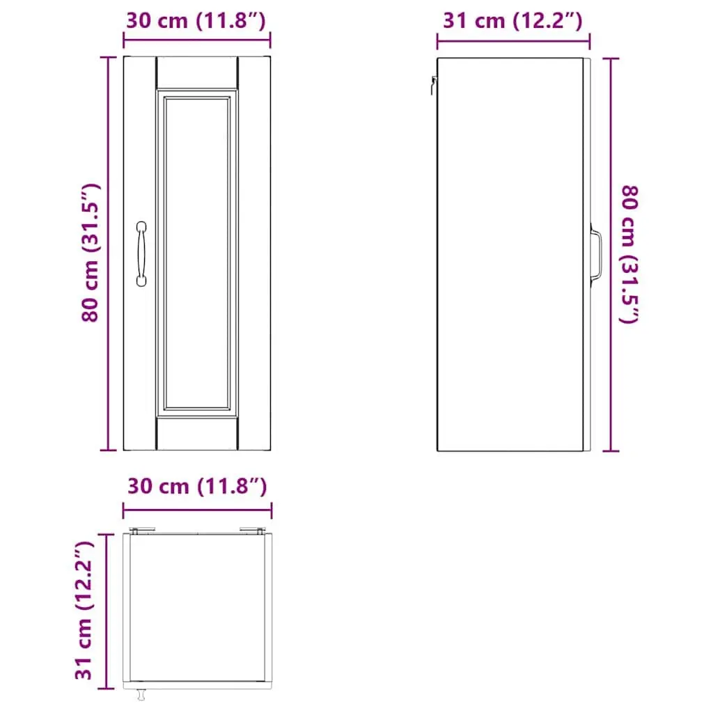 Wall Cabinet Engineered Wood White Mounted Shelves 30x31x80cm Modern Kitchen Storage Unit