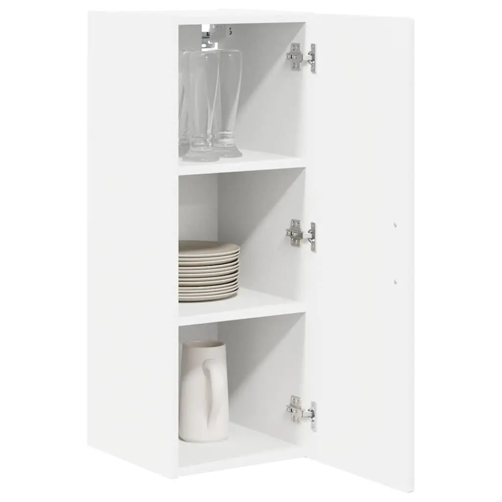 Wall Cabinet Engineered Wood White Mounted Shelves 30x31x80cm Modern Kitchen Storage Unit