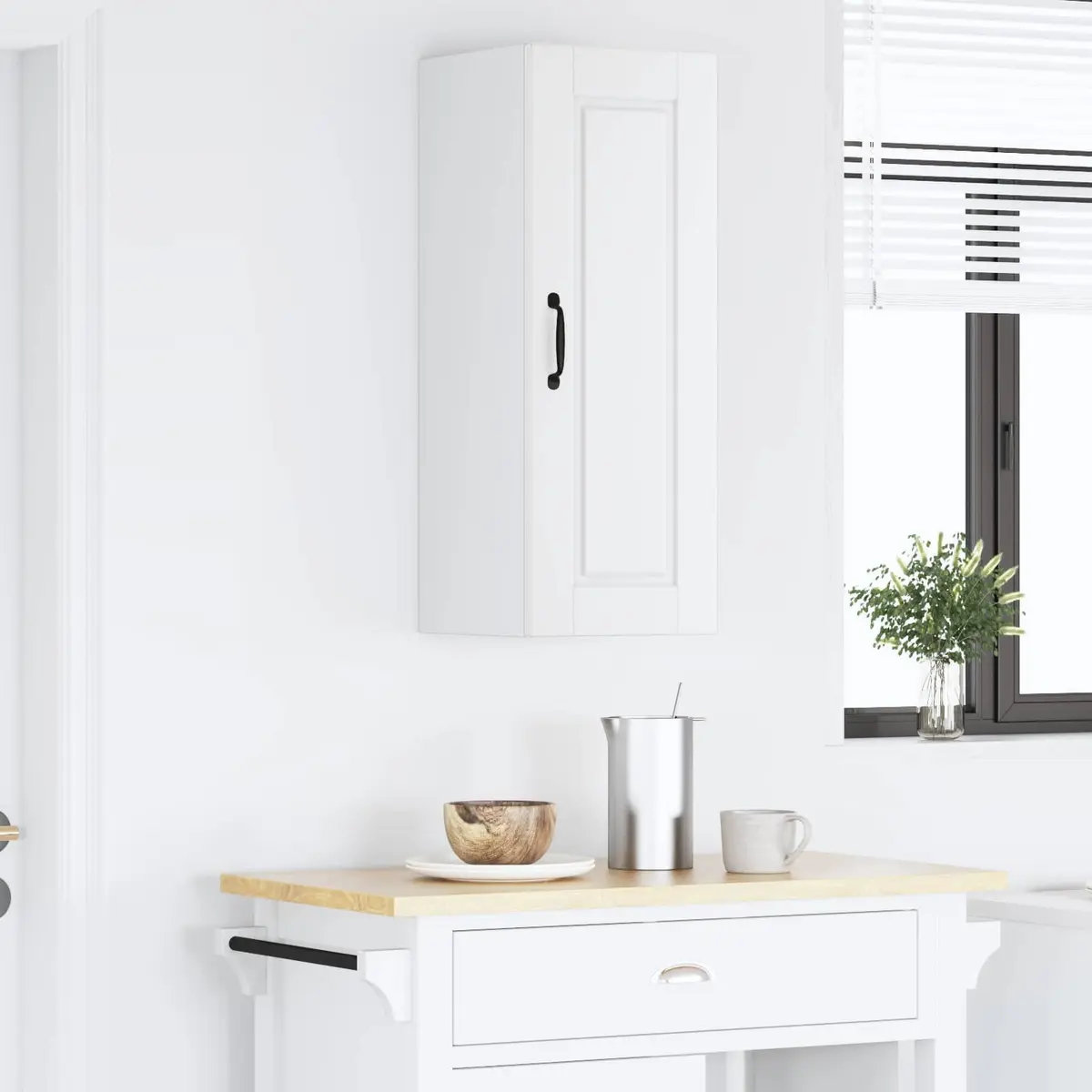 Wall Cabinet Engineered Wood White Mounted Shelves 30x31x80cm Modern Kitchen Storage Unit