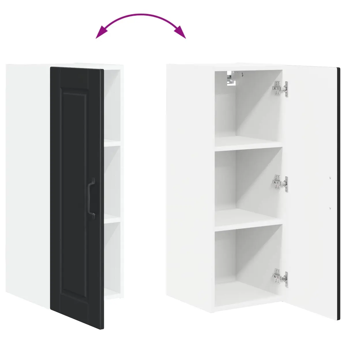 Wall Cabinet Kitchen Storage 2 pcs Black Engineered Wood Shelves Compartments